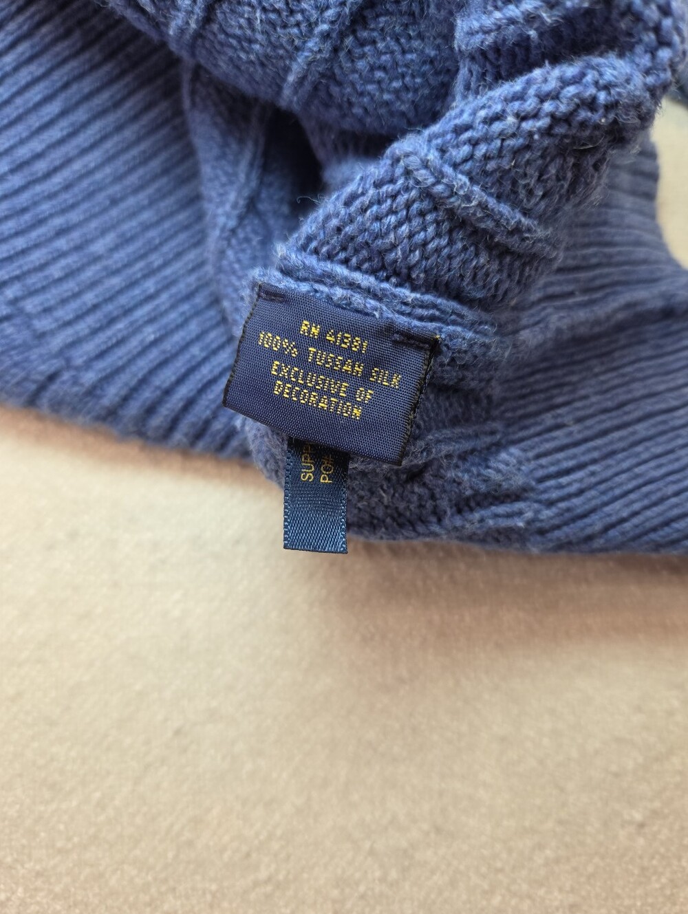 Polo Ralph Lauren XXL Blue Cable Knit 1/4 Zip Silk Sweater - Picture 6 of 7